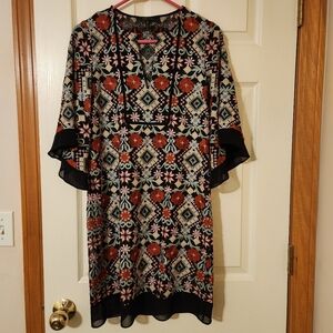 BCBGMAXAZRIA Tati Semi-Sheer Floral Embroidered Shift Dress Size XXS Boho Cover